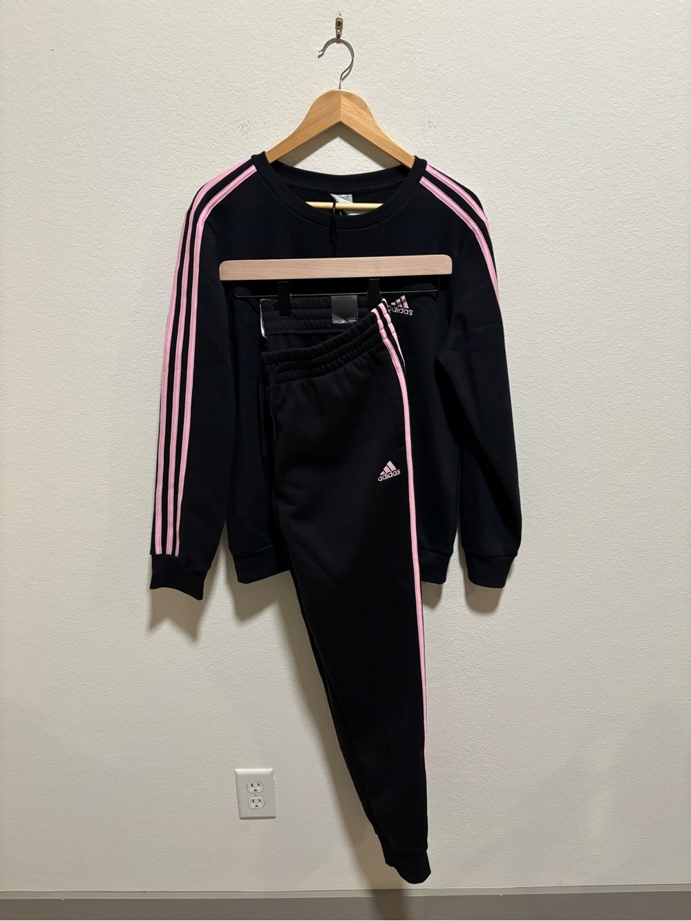 NWT Adidas Women’s Black and Pink Track Set - Sweatshirt & Joggers